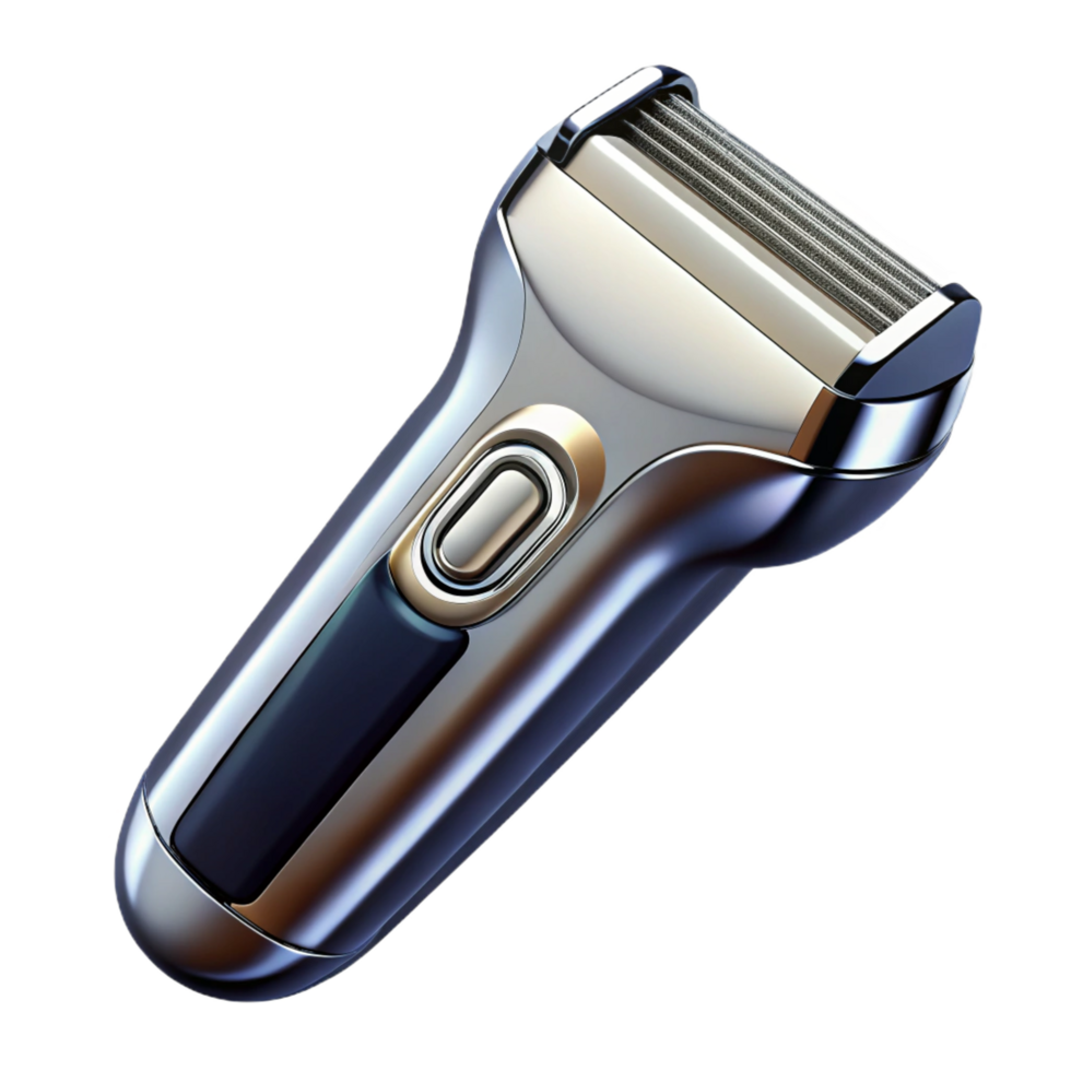 enchanting futuristic Electric shaver with chrome accents, angleperspective, studio lighting, isolateon transparent background,high-resolution product photography 8K png
