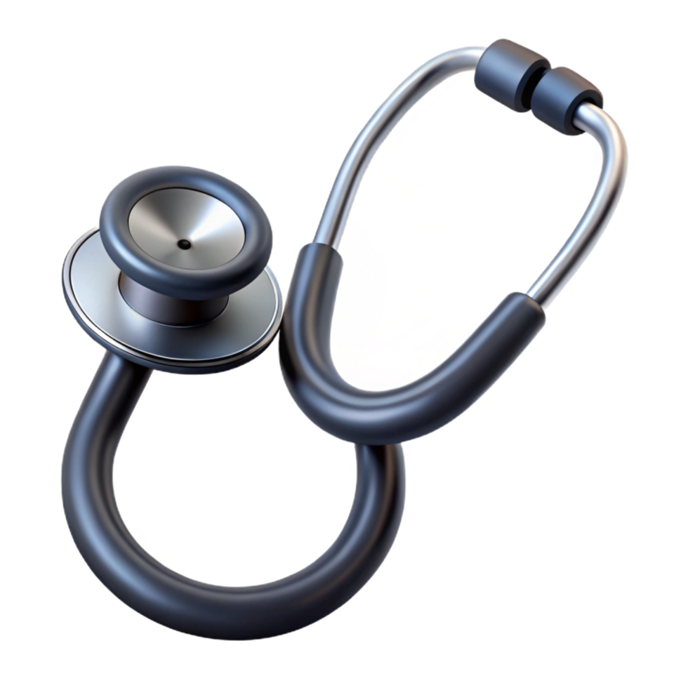 striking notable Stethoscope with dual-heachestpiece, matte black tubing, chrome-plateeartips, soft lighting, photorealistic, isolateon transparent background,high-resolution product photography png