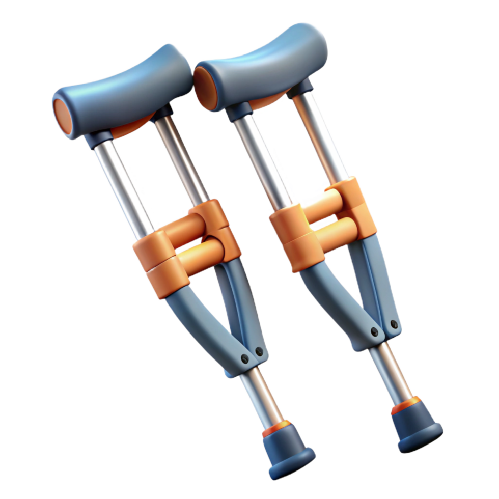 dynamic sumptuous Crutches with adjustable height, rubber tips, paddearmrests, studio lighting, photorealistic, isolateon transparent background,high-resolution product photography crisp png
