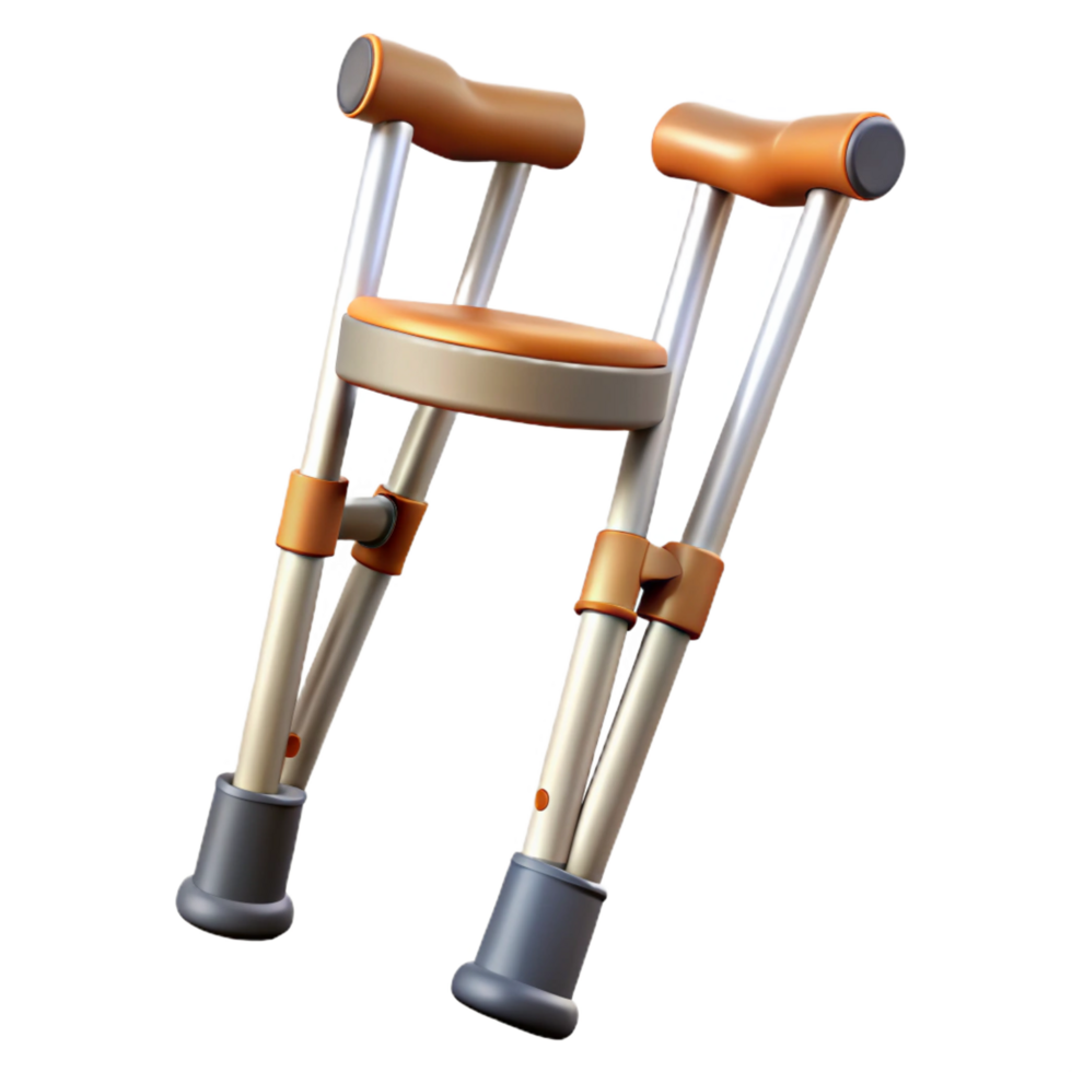 dramatic unparalleleCrutches with adjustable height, rubber tips, paddearmrests, studio lighting, photorealistic, isolateon transparent background,high-resolution product photography png