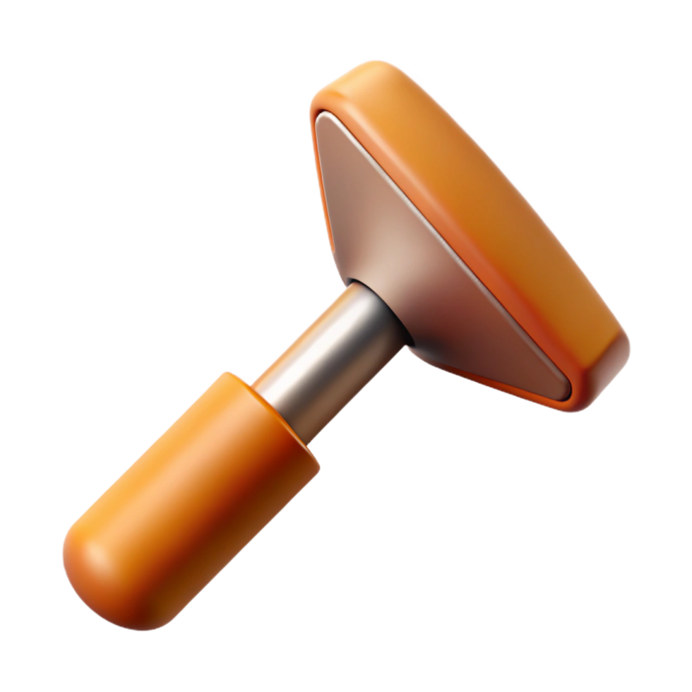 notable industrial Reflex hammer with triangular head, rubber handle, studio lighting, top-down view, photorealistic, isolateon transparent background,high-resolution product photography crisp png