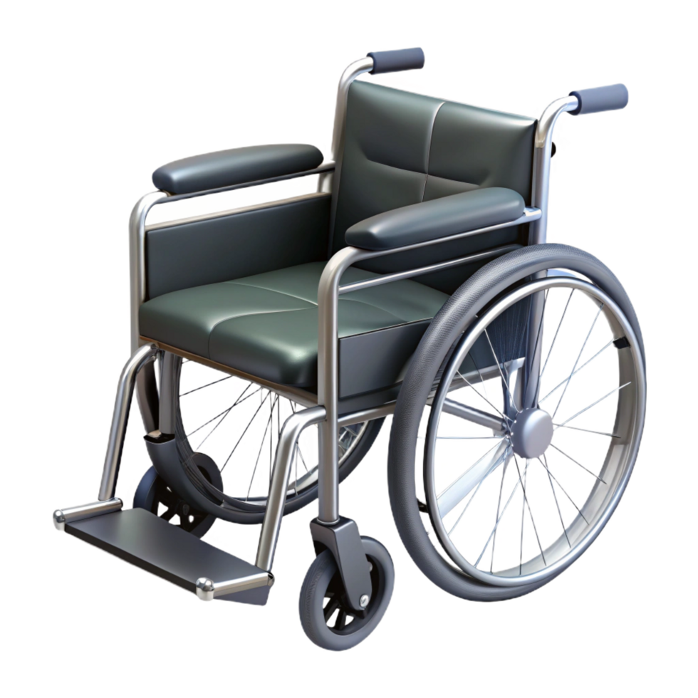 mesmerizing futuristic Wheelchair with black frame, paddeseat, foldable design, studio lighting, side view, photorealistic, isolateon transparent background,high-resolution product photography 4K png