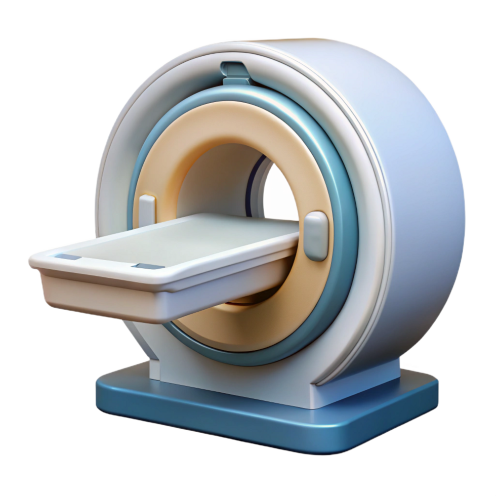 hypnotic artistic MRI machine with large circular opening, white exterior, control panel, studio lighting, photorealistic, with transparent background,high-resolution product photography artisan png