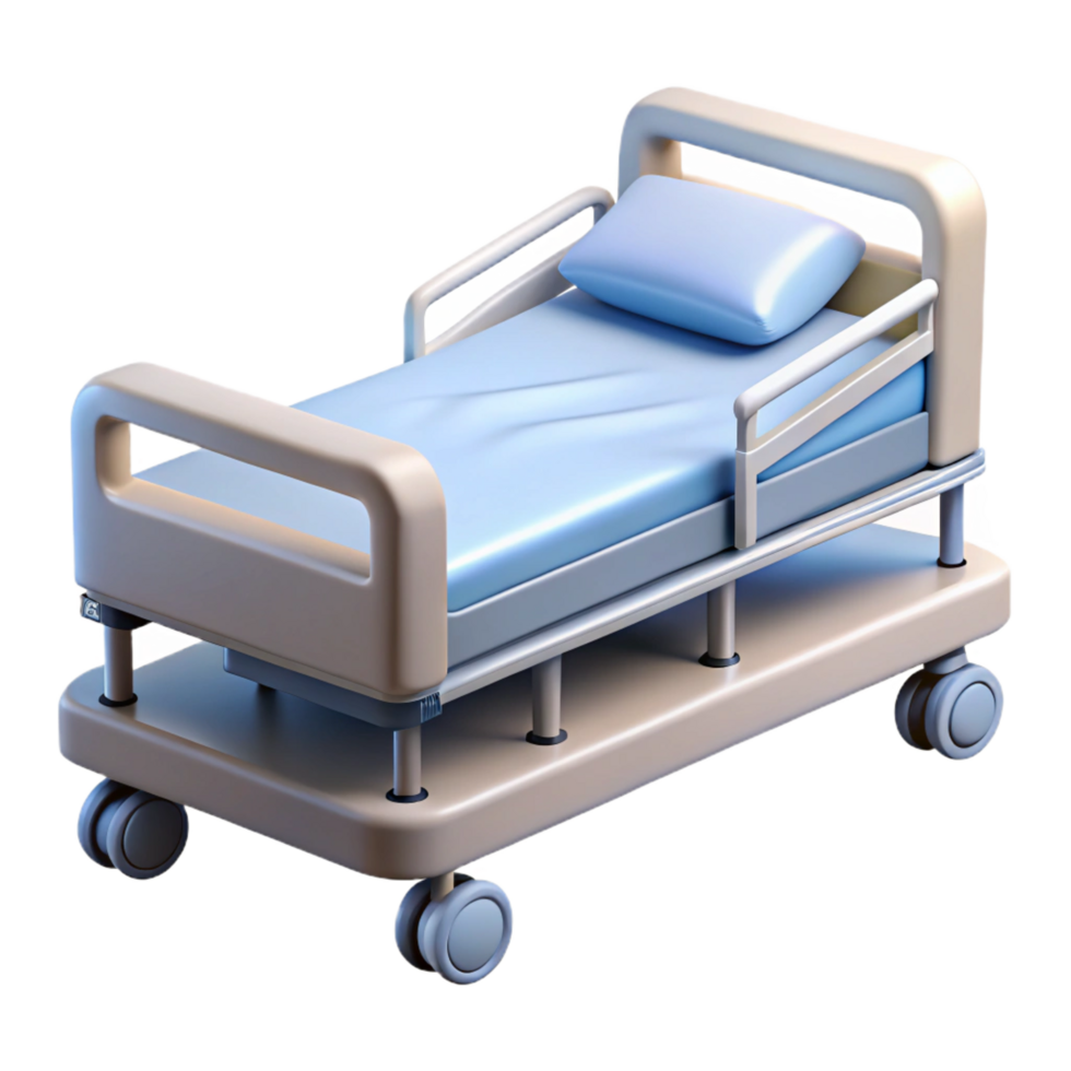 breathtaking standout Hospital bewith adjustable heaanfootrests, white sheets, side rails, studio lighting, photorealistic, isolateon transparent background,high-resolution product photography png