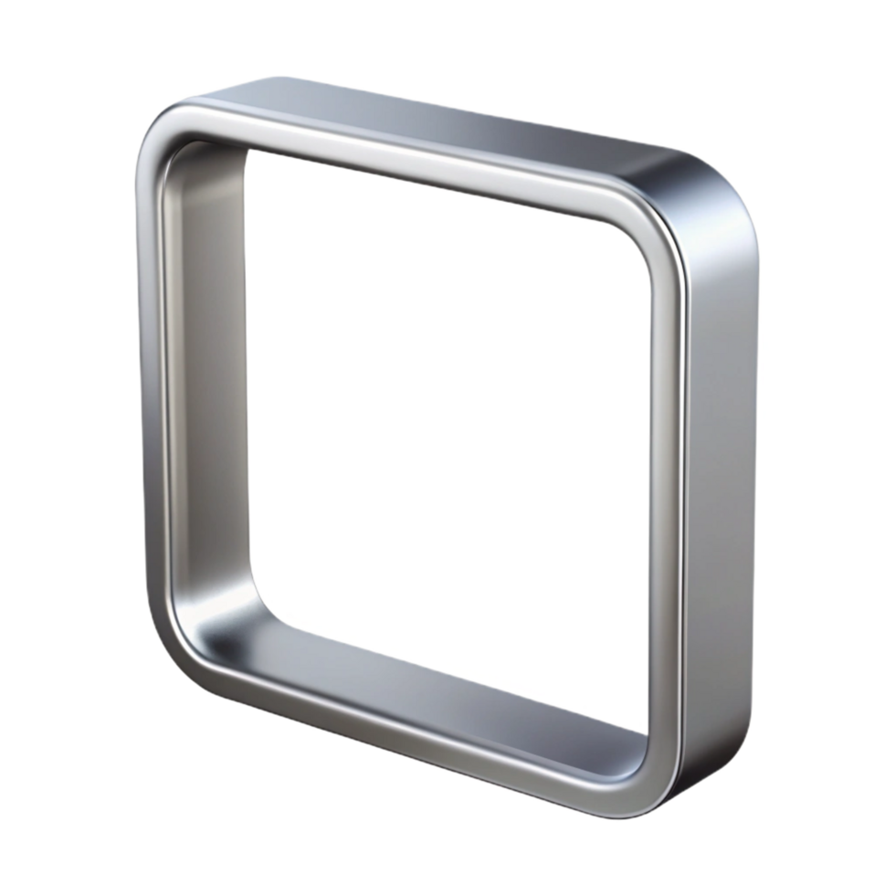 quintessential modern Thin metal frame with a brushesilver finish, minimalist design, studio lighting, render, isolateon transparent background,high-resolution product photography professional png