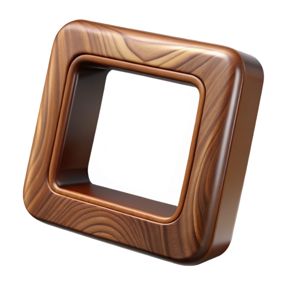wonderful sought-after Square frame made of polishedark walnut wood, smooth surface, visible woograin, studio lighting, render, isolateon transparent background,high-resolution product photography png