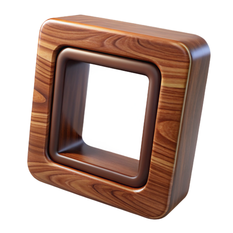 sumptuous retro Square frame made of polishedark walnut wood, smooth surface, visible woograin, studio lighting, render, isolateon transparent background,high-resolution product photography artisan png