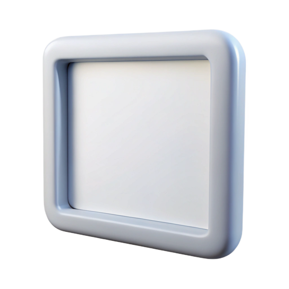passionate elegant Simple white plastic frame, matte finish, smooth surface, studio lighting, front view, render, with transparent background,high-resolution product photography museum quality png