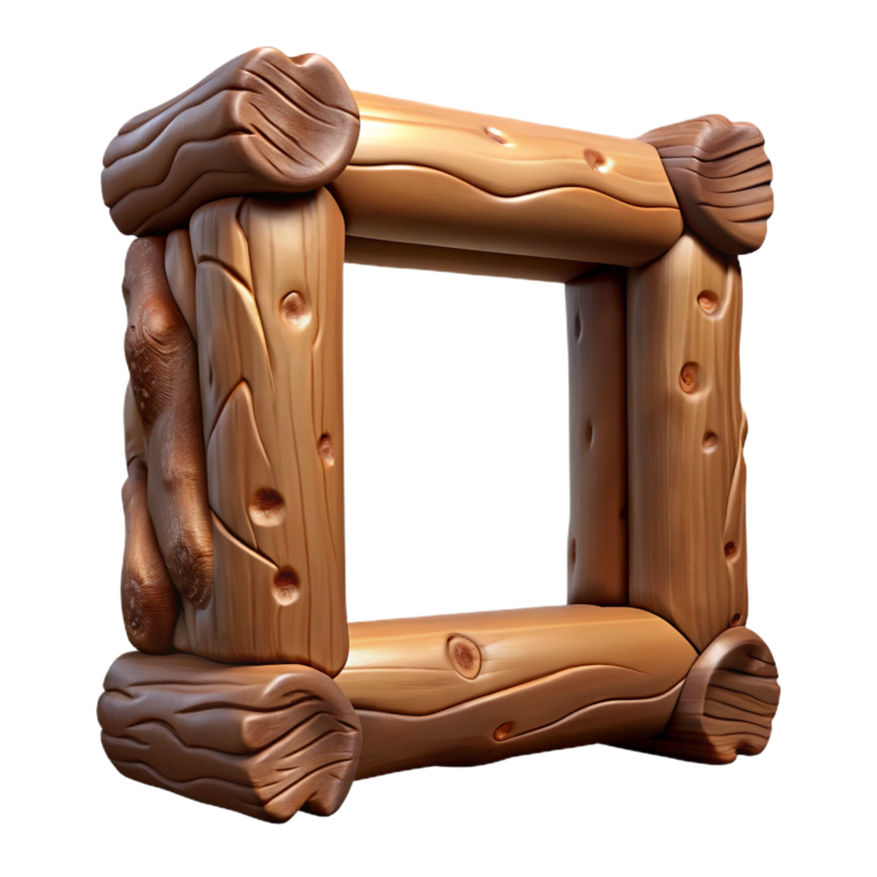 gorgeous tropical Rustic wooden frame with bark edges, natural texture, soft lighting, render, with transparent background,high-resolution product photography 8K png