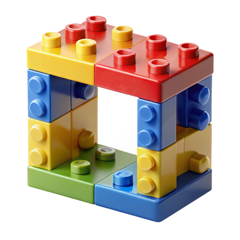 quintessential bohemian Frame made of LEGO bricks, bright primary colors, interlocking pieces, studio lighting, render, with transparent background,high-resolution product photography ultra HD png