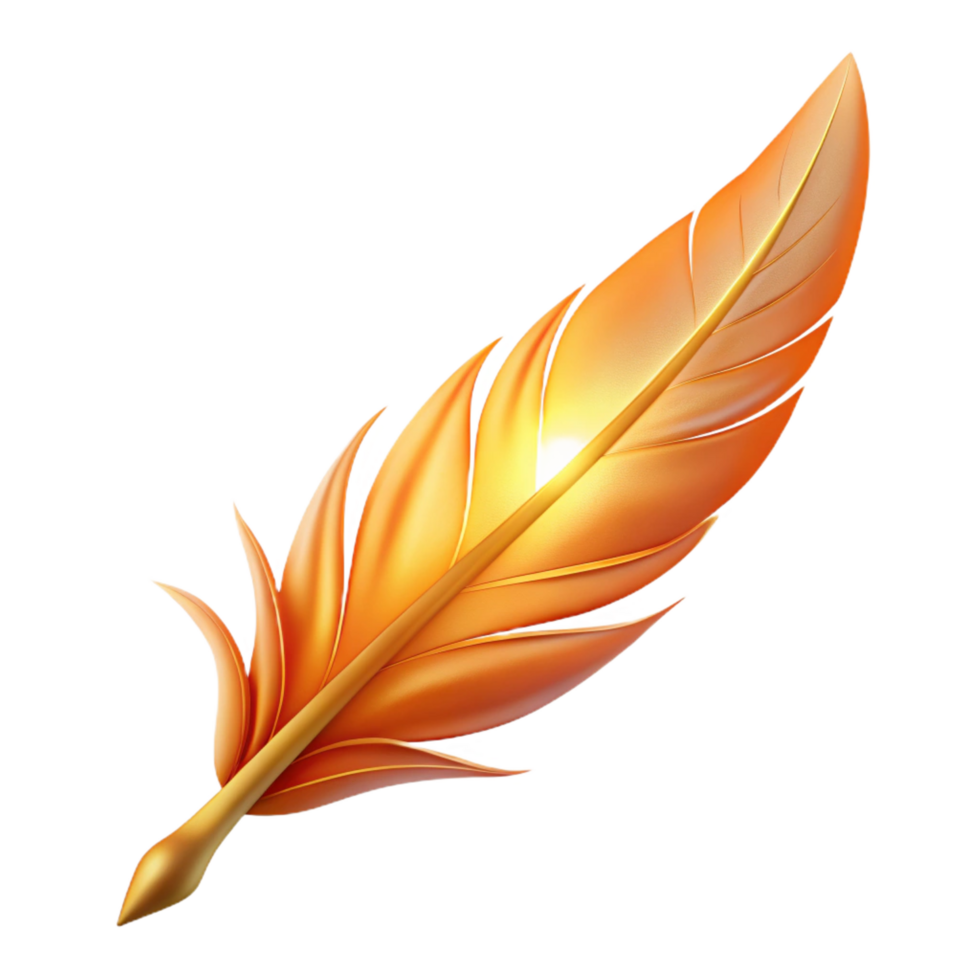 beautiful ethereal urban A shimmering phoenix feather, emitting a faint orange glow, soft lighting, front view, isolateon transparent background,high-resolution product photography sharp png