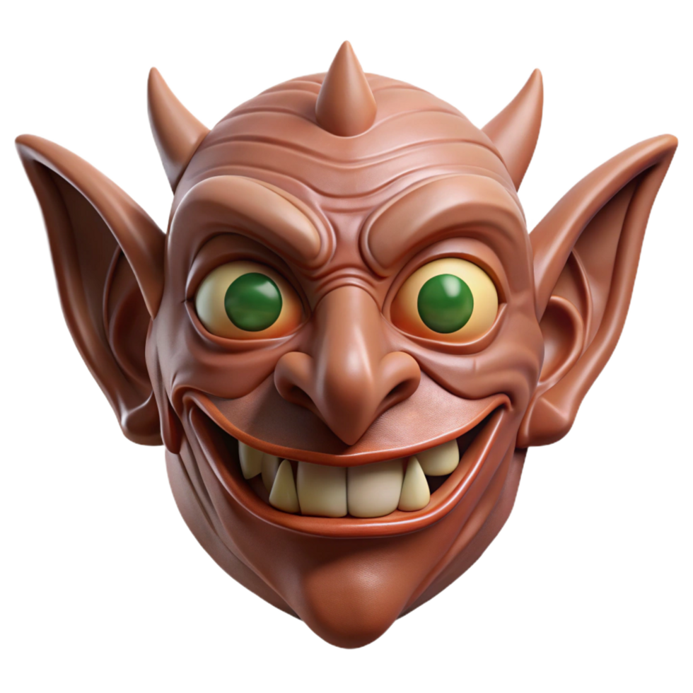 beautiful unforgettable A single, intricately carvewooden troll mask, with exaggeratefeatures, dramatic lighting, front view, isolateon transparent background,high-resolution product photography png