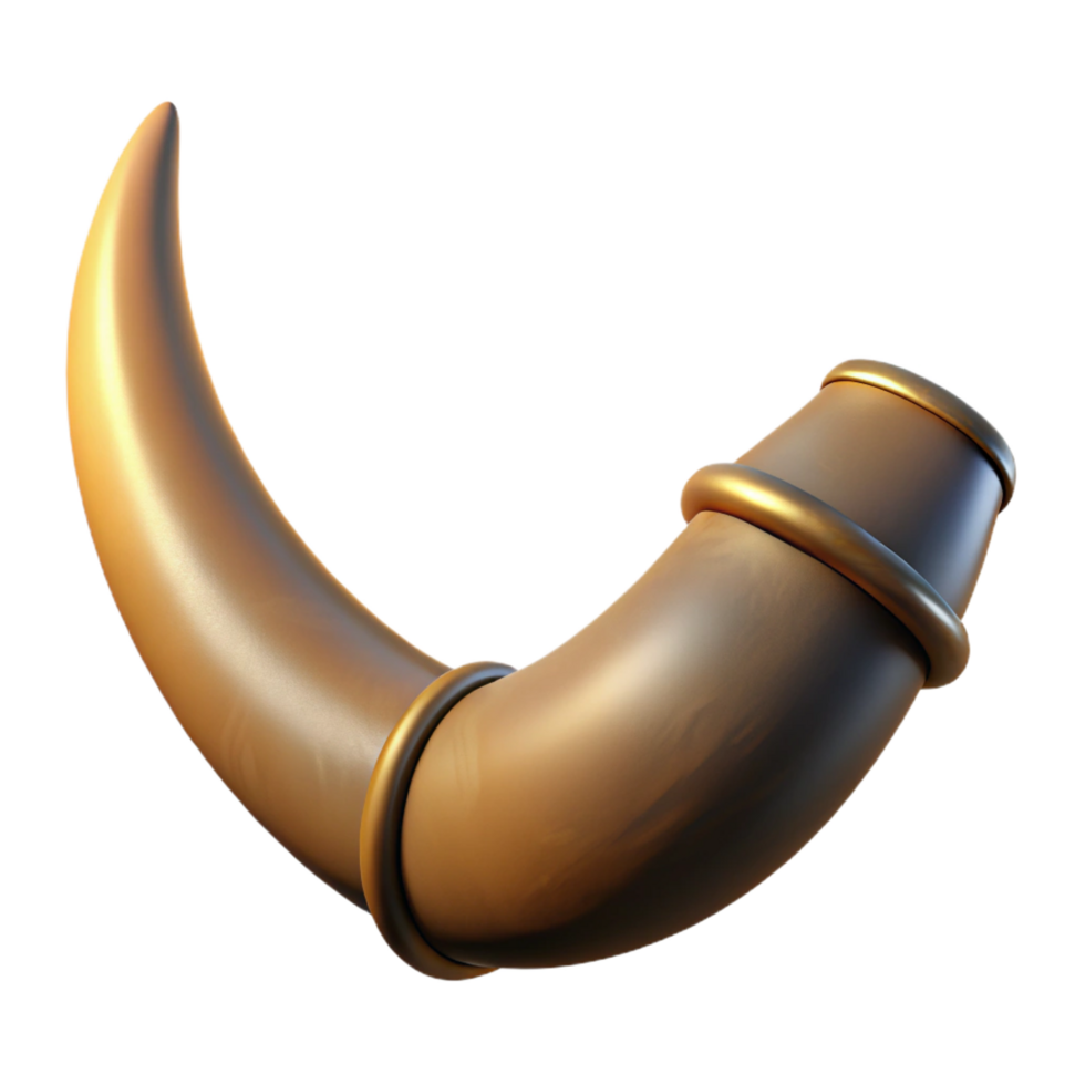 captivating standout A realistic, chitinous minotaur horn, textureanslightly curved, dramatic lighting, isolateon transparent background,high-resolution product photography png