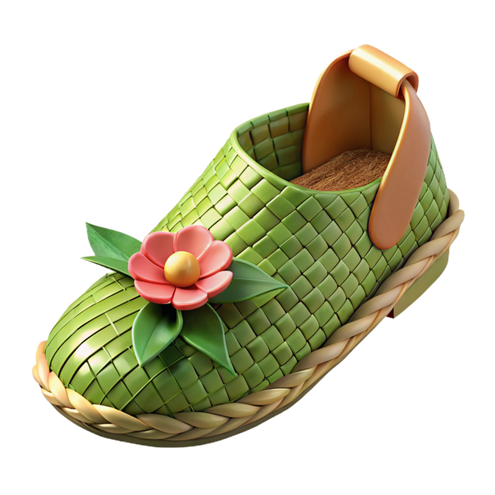 harmonious serene A single, handcraftepixie shoe, made of woven grass anflower petals, soft lighting, side view, isolateon transparent background,high-resolution product photography precision png