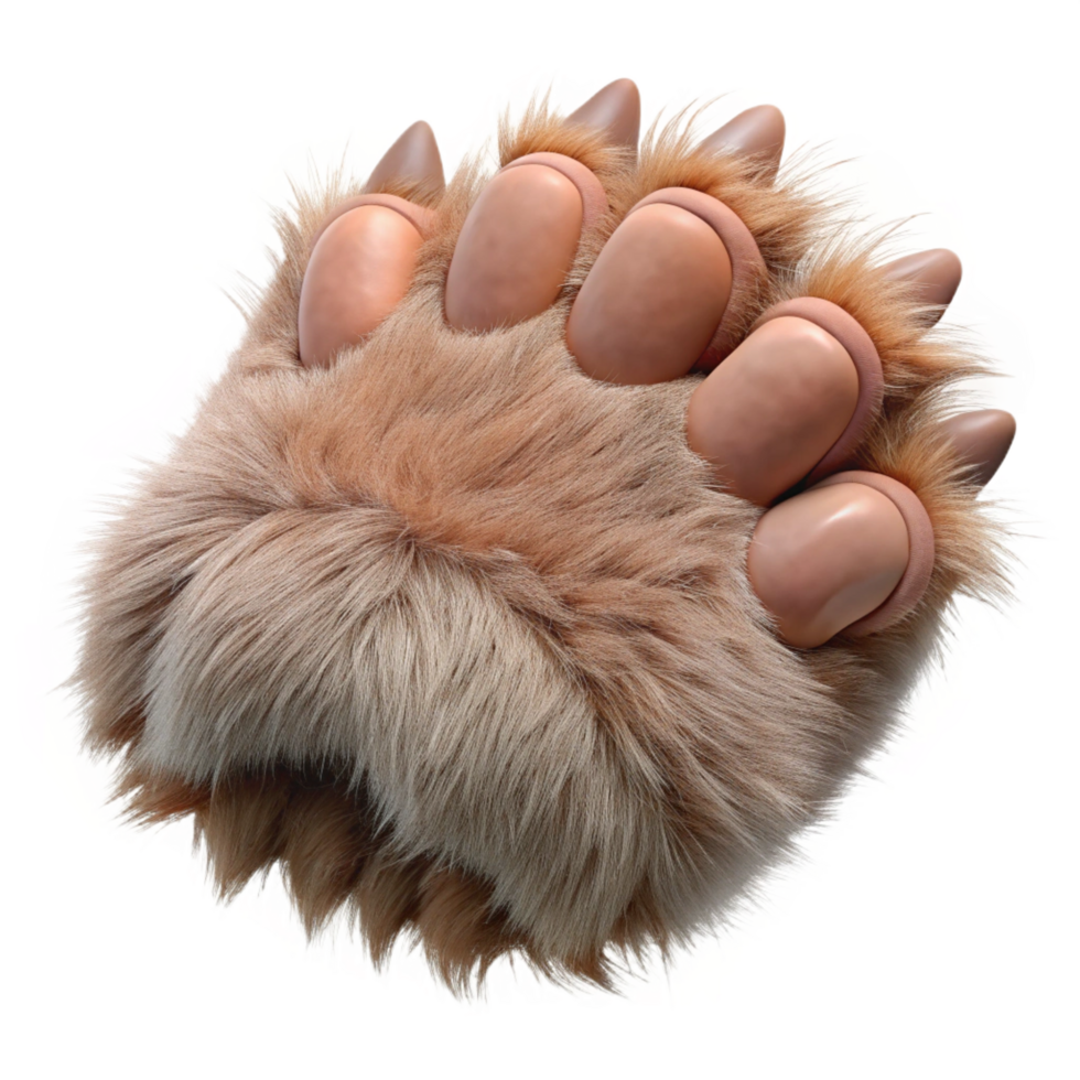 breathtaking tranquil artistic A realistic, furry sphinx paw, detailetextures of fur anclaws, studio lighting, top-down view, isolateon transparent background,high-resolution product photography crisp png