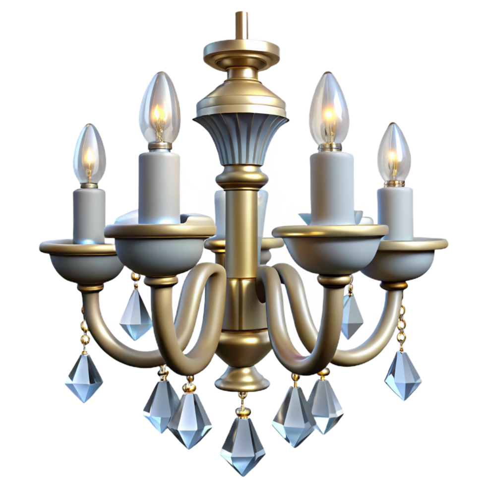 glorious melancholic elegant Crystal chandelier, ten arms, dangling prisms, sparkling in studio lighting, icon style, isolateon transparent background,high-resolution product photography artisan png