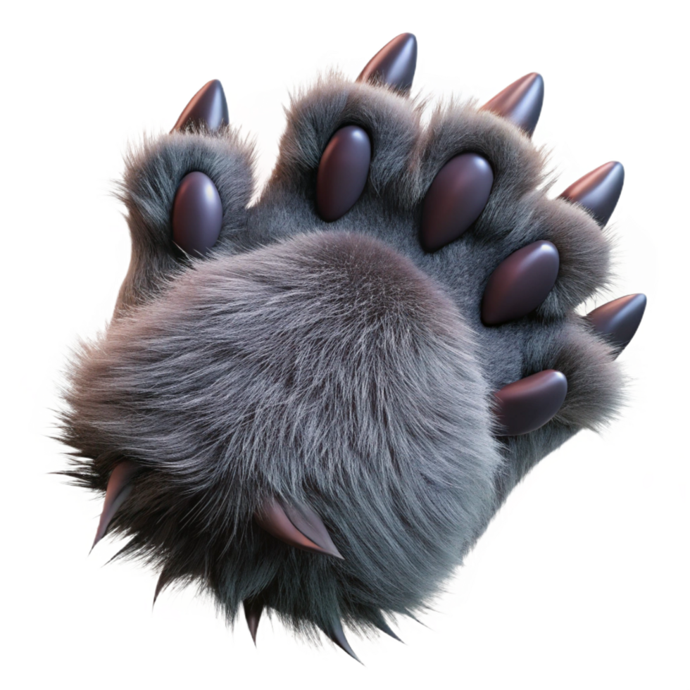immaculate vintage A realistic, furry werewolf paw, with extendeclaws, dramatic lighting, top-down view, isolateon transparent background,high-resolution product photography impeccable png