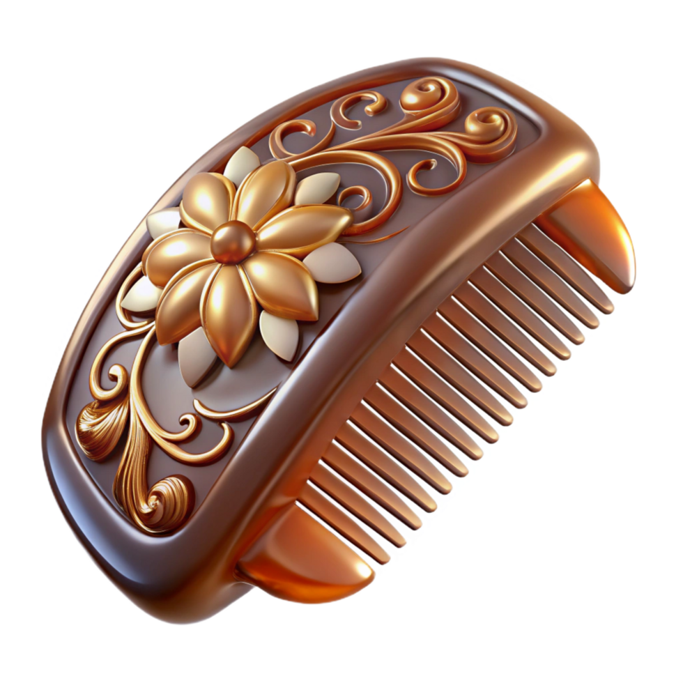 celebratecreative Art Nouveau hair comb, tortoiseshell ansilver, floral motif, soft lighting, side view, icon style, isolateon transparent background,high-resolution product photography ultra HD png