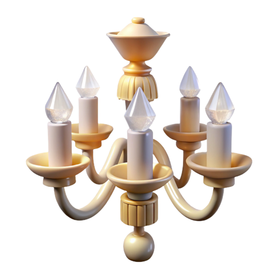 splendivictorian Crystal chandelier, five arms, cascading crystals, soft lighting, top-down view, icon style, isolateon transparent background,high-resolution product photography fine detail png