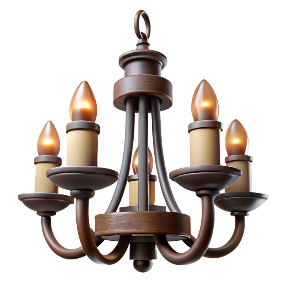 impressive art deco Chandelier with wrought iron frame, six candle holders, rustic finish, dramatic lighting, icon style, isolateon transparent background,high-resolution product photography genuine png