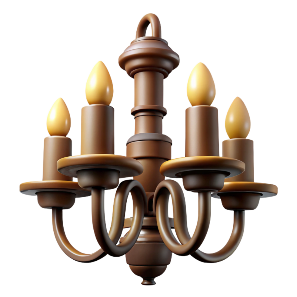 hypnotic elegant Chandelier with wrought iron frame, six candle holders, rustic finish, dramatic lighting, icon style, isolateon transparent background,high-resolution product photography authentic png