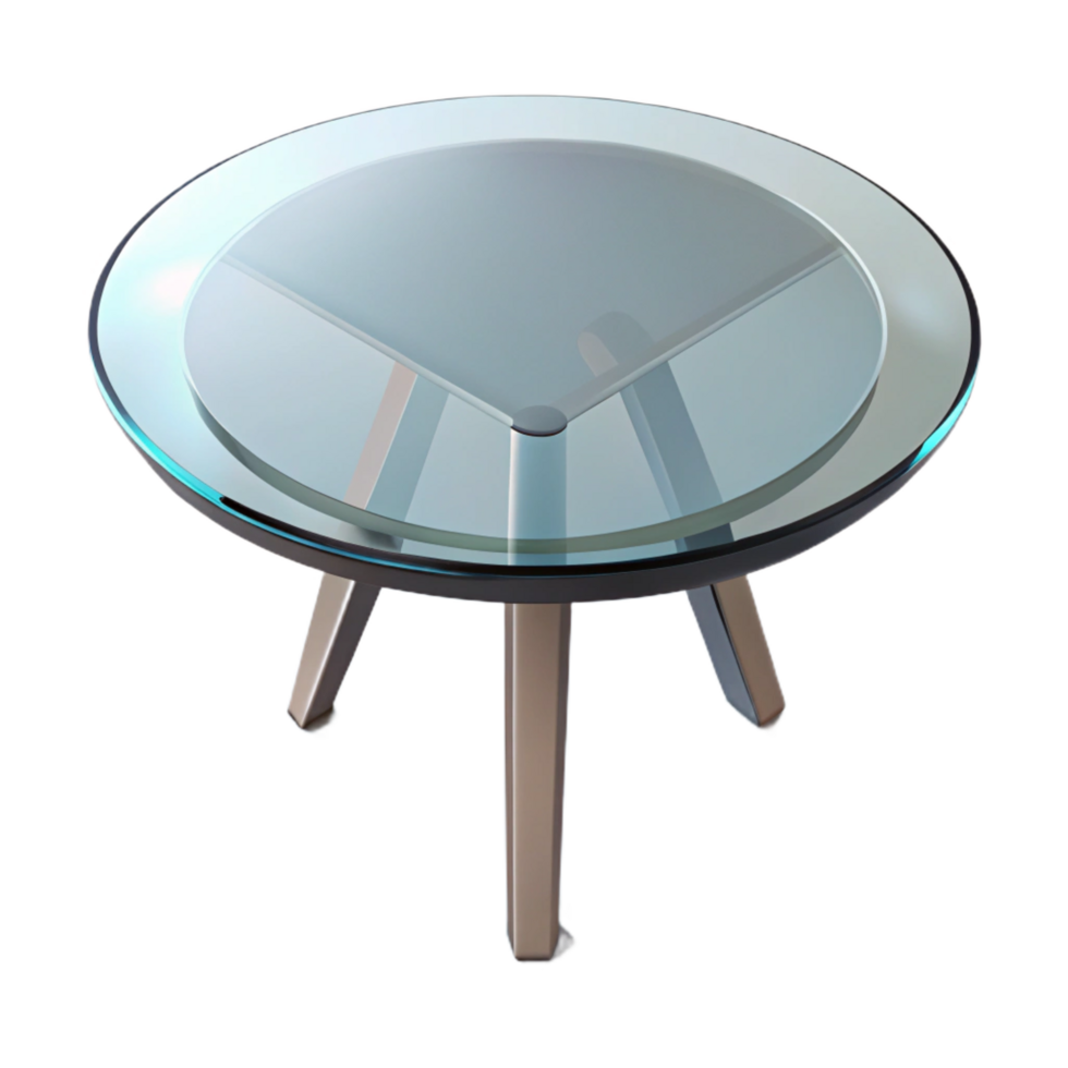 iconic vintage Circular glass dining table, beveleedge, transparent surface, studio lighting, top-down view, isolateon transparent background,high-resolution product photography museum quality png