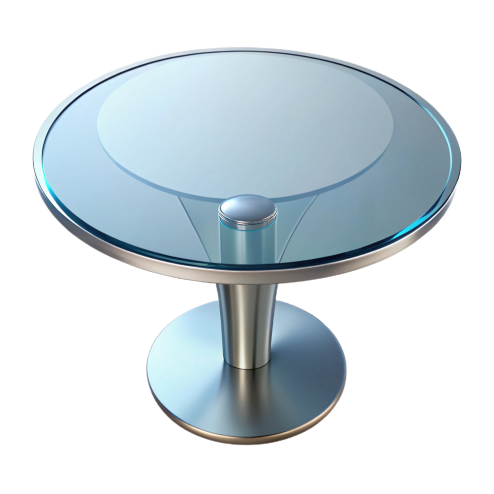 vibrant organic Circular glass dining table, beveleedge, transparent surface, studio lighting, top-down view, isolateon transparent background,high-resolution product photography masterfully captured png