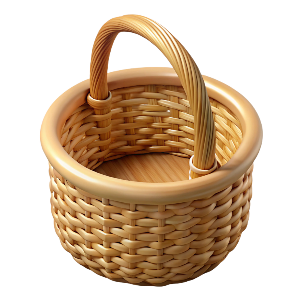 signature industrial Woven wicker basket, natural fibers, handles, soft lighting, top-down view, isolateon transparent background,high-resolution product photography detailed png