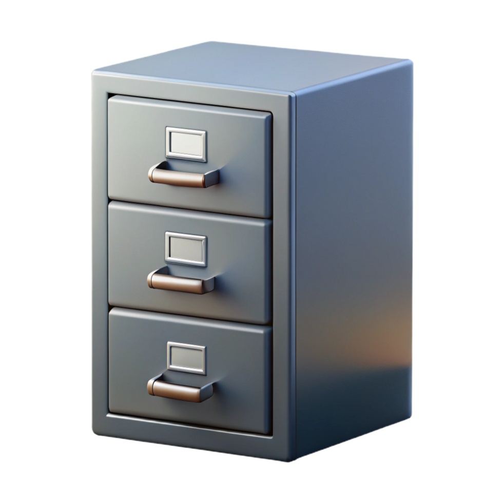 impressive distinctive Metal filing cabinet, gray finish, lockable drawers, studio lighting, front view, isolateon transparent background,high-resolution product photography png