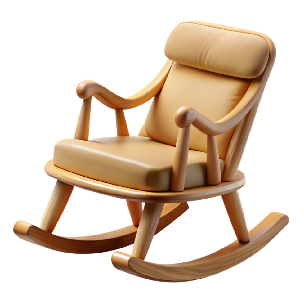 calm hypnotic Wooden rocking chair, curveback, paddeseat, soft lighting, side view, isolateon transparent background,high-resolution product photography original png