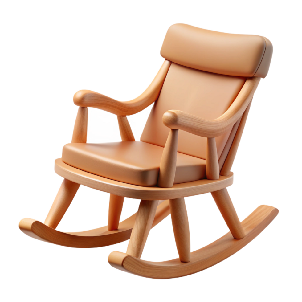 tranquil extraordinary Wooden rocking chair, curveback, paddeseat, soft lighting, side view, isolateon transparent background,high-resolution product photography professional png