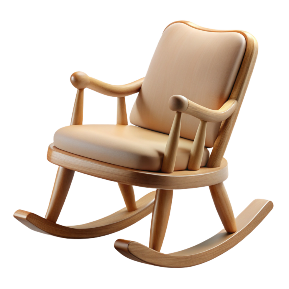 captivating ethereal abstract Wooden rocking chair, curveback, paddeseat, soft lighting, side view, isolateon transparent background,high-resolution product photography 4K png