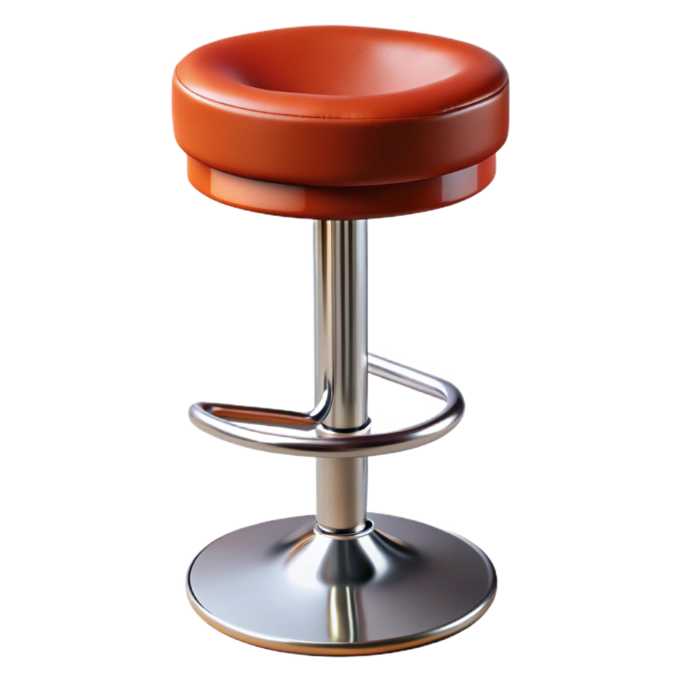 playful wonderful Modern bar stool, chrome base, leather seat, studio lighting, isolateon transparent background,high-resolution product photography sharp png