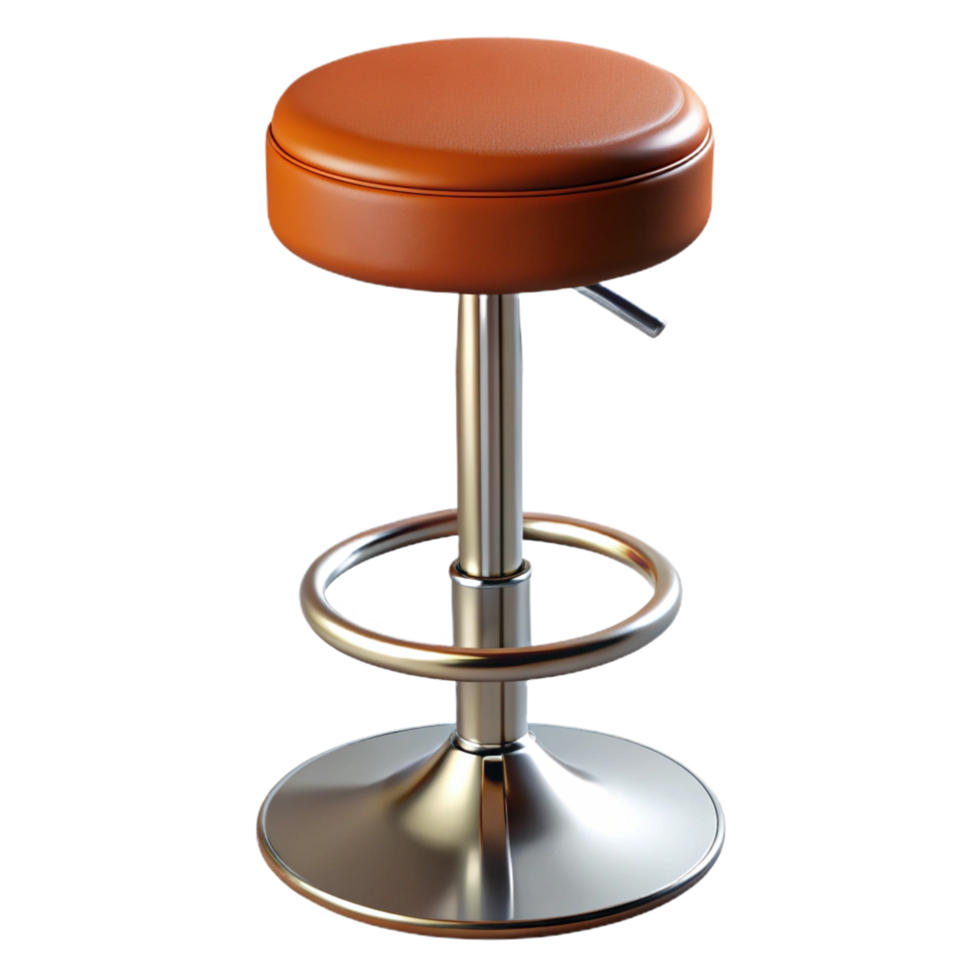timeless impressionist Modern bar stool, chrome base, leather seat, studio lighting, isolateon transparent background,high-resolution product photography professional png