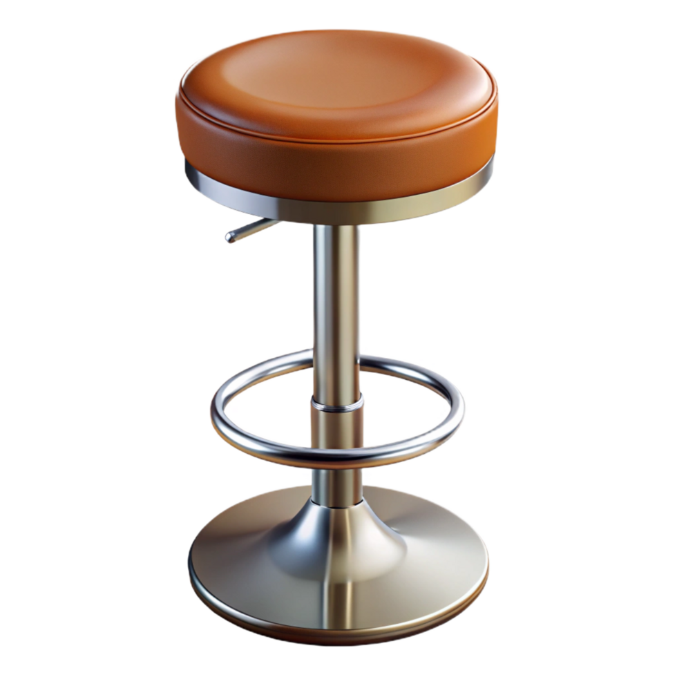 stunning ethereal creative Modern bar stool, chrome base, leather seat, studio lighting, isolateon transparent background,high-resolution product photography 8K png