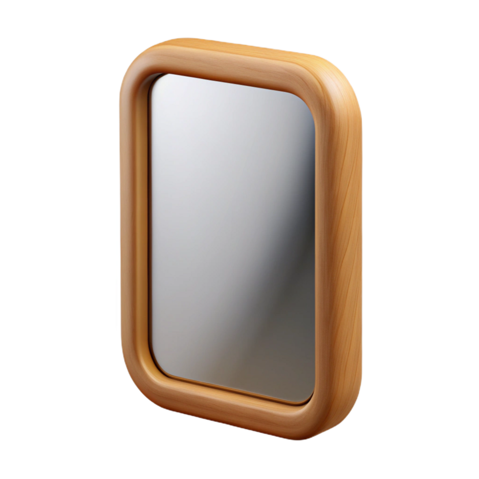 spectacular standout Wall-mountemirror, rectangular shape, wooden frame, studio lighting, front view, isolateon transparent background,high-resolution product photography png