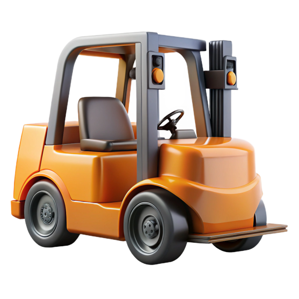 energetic glorious Orange forklift, raiseforks, metallic finish, studio lighting, front view, product shot, isolateon transparent background,high-resolution product photography authentic png