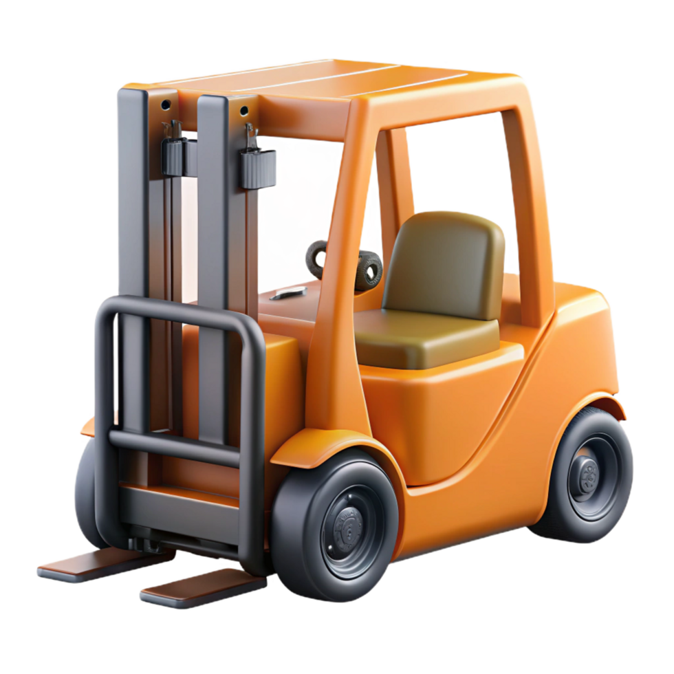 ethereal enchanting Orange forklift, raiseforks, metallic finish, studio lighting, front view, product shot, isolateon transparent background,high-resolution product photography precision png