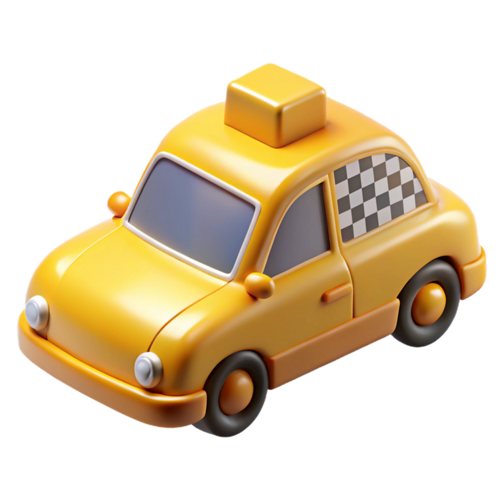 gorgeous bolgeometric Yellow taxi cab, checkerepattern, glossy finish, soft lighting, product shot, isolateon transparent background,high-resolution product photography professional png