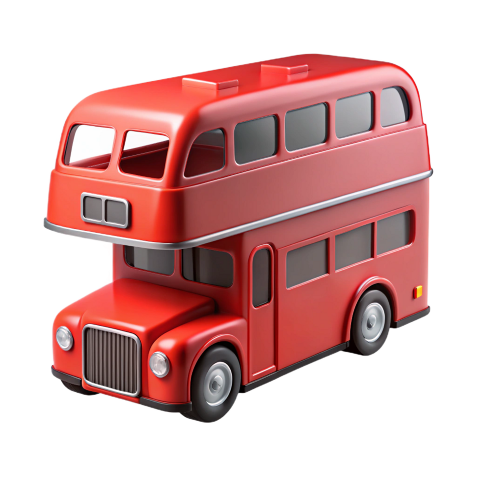 unparallelemid-century Redouble-decker bus, open top, glossy finish, soft lighting, front view, product shot, isolateon transparent background,high-resolution product photography elite png