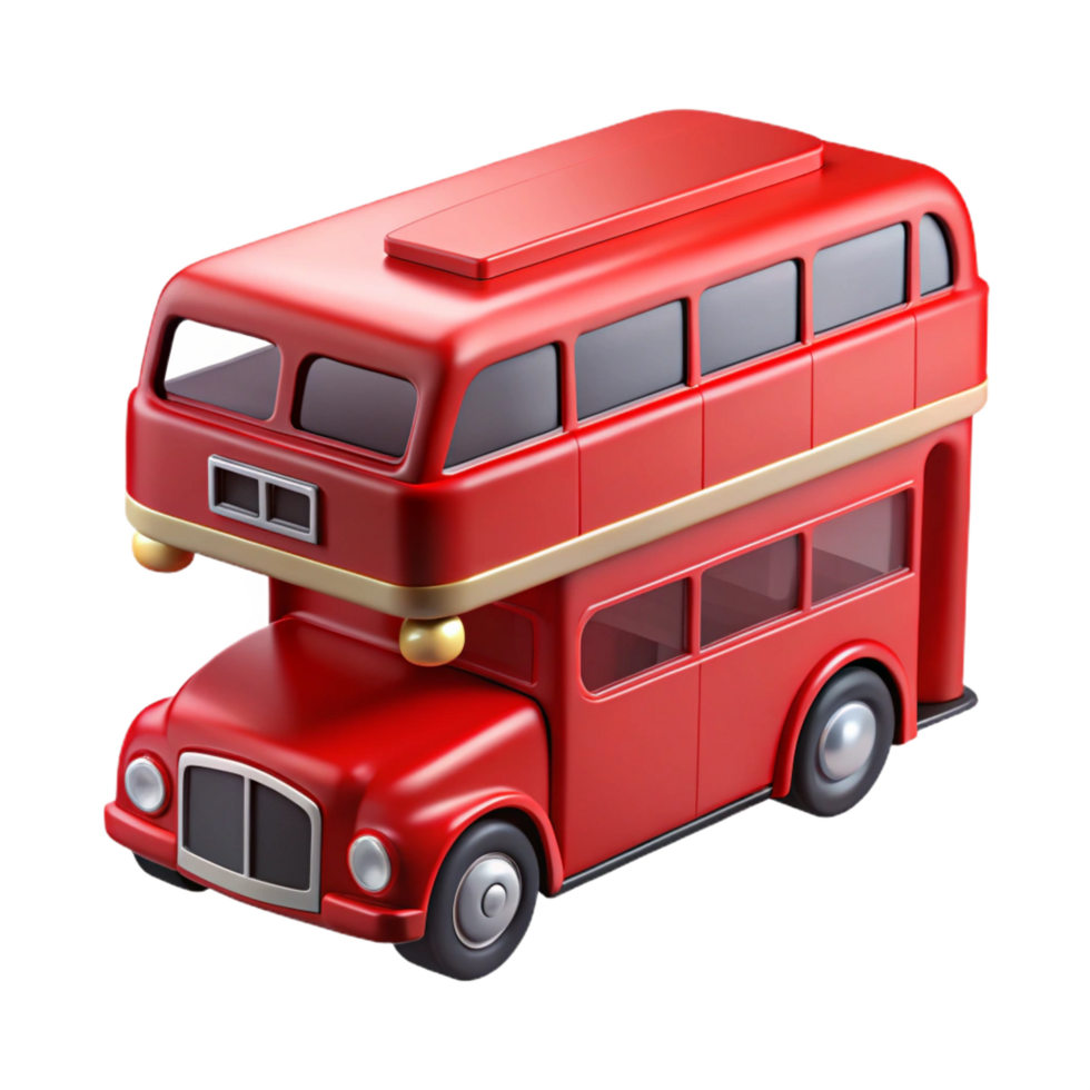 dazzling impressionist Redouble-decker bus, open top, glossy finish, soft lighting, front view, product shot, isolateon transparent background,high-resolution product photography expertly shot png