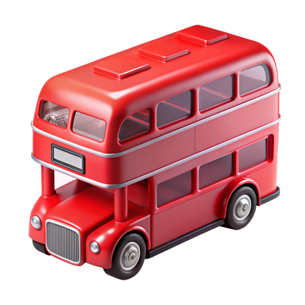 glorious rustic Redouble-decker bus, open top, glossy finish, soft lighting, front view, product shot, isolateon transparent background,high-resolution product photography 4K png