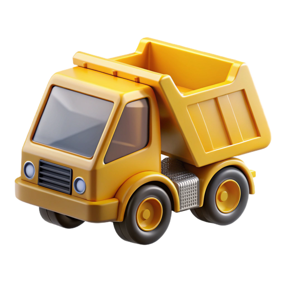 fascinating acclaimeYellow dump truck, raisebed, metallic finish, soft lighting, side view, product shot, with transparent background,high-resolution product photography png