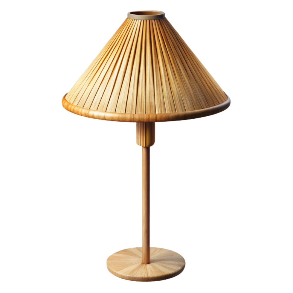 gorgeous industrial Bamboo floor lamp, natural finish, woven paper shade, warm ambient lighting, product shot, isolateon transparent background,high-resolution product photography precision png