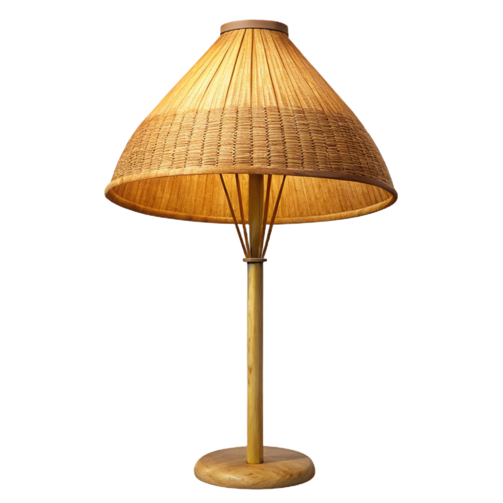 remarkable modern Bamboo floor lamp, natural finish, woven paper shade, warm ambient lighting, product shot, isolateon transparent background,high-resolution product photography studio quality png
