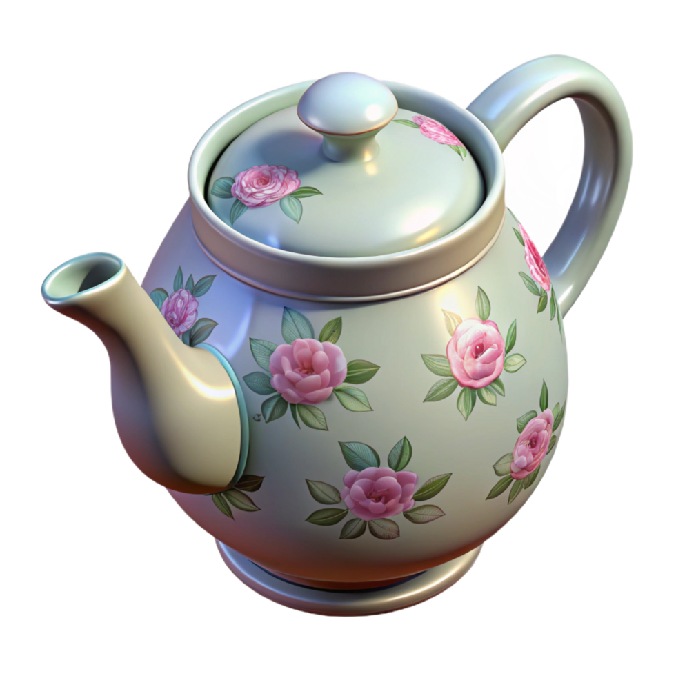 pristine remarkable Porcelain teapot, delicate floral pattern, glossy finish, soft lighting, product shot, isolateon transparent background,high-resolution product photography png
