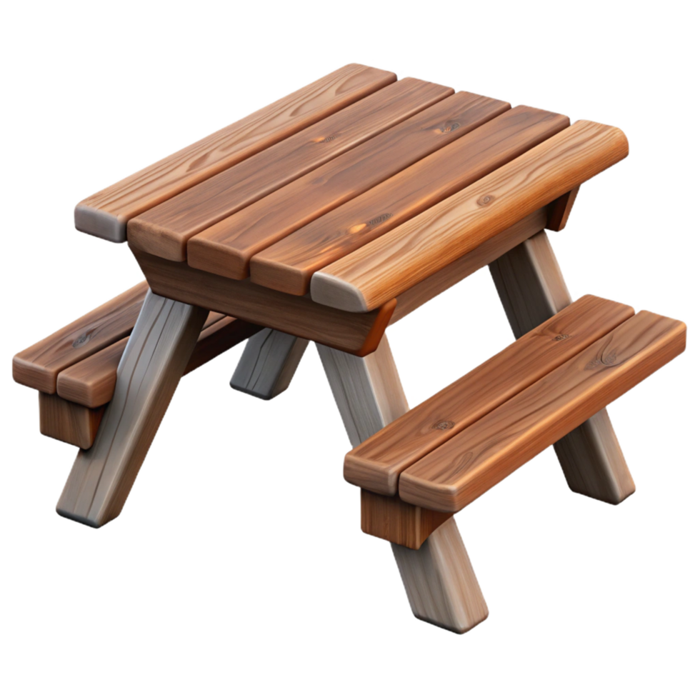 ethereal beautiful Rustic wooden picnic table, weatherefinish, traditional design, soft lighting, product shot, with transparent background,high-resolution product high resolution png