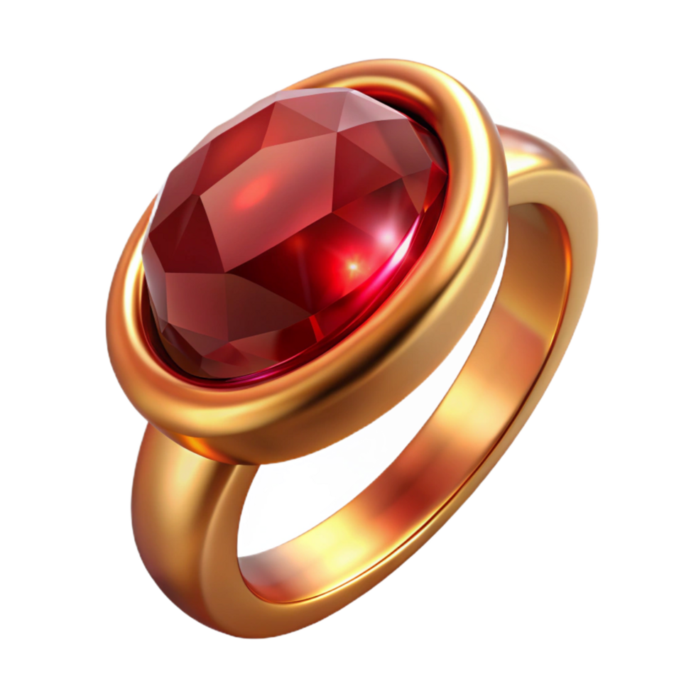 spectacular harmonious surreal Garnet ring, deep regemstone, vintage golsetting, soft lighting,matte finish, artistic, with transparent background,high-resolution product photography refined png