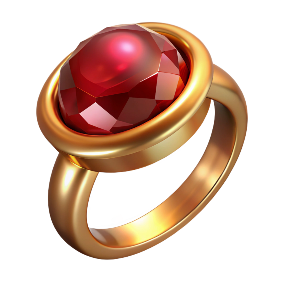 standout avant-garde Garnet ring, deep regemstone, vintage golsetting, soft lighting,matte finish, artistic, with transparent background,high-resolution product photography original png