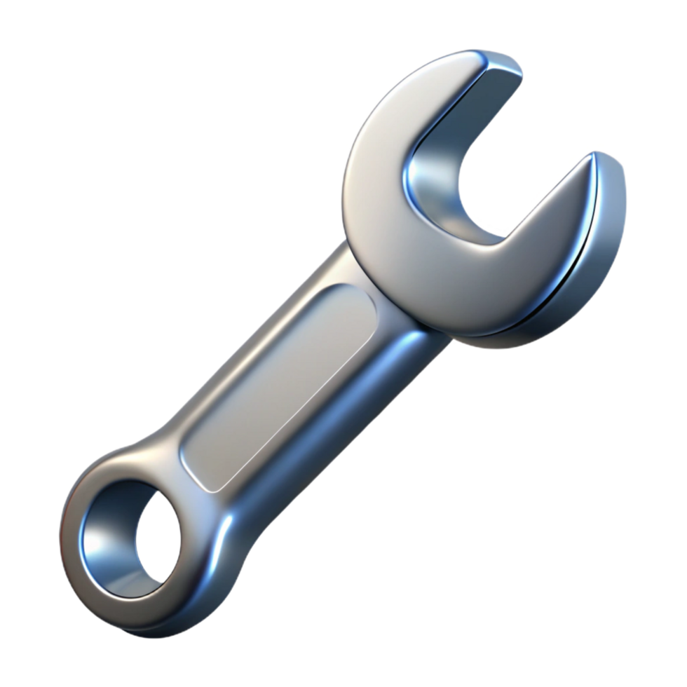acclaimegothic A combination wrench with a chrome finish, soft lighting, top-down view, photorealistic, isolateon transparent background,high-resolution product photography premium png